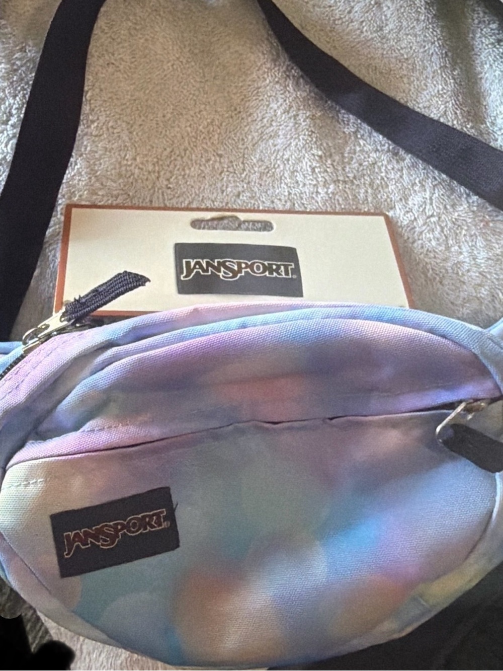 Jansport Pastel Tie-Dye Crossbody Waist Bag in Lavender, Blue, Peach